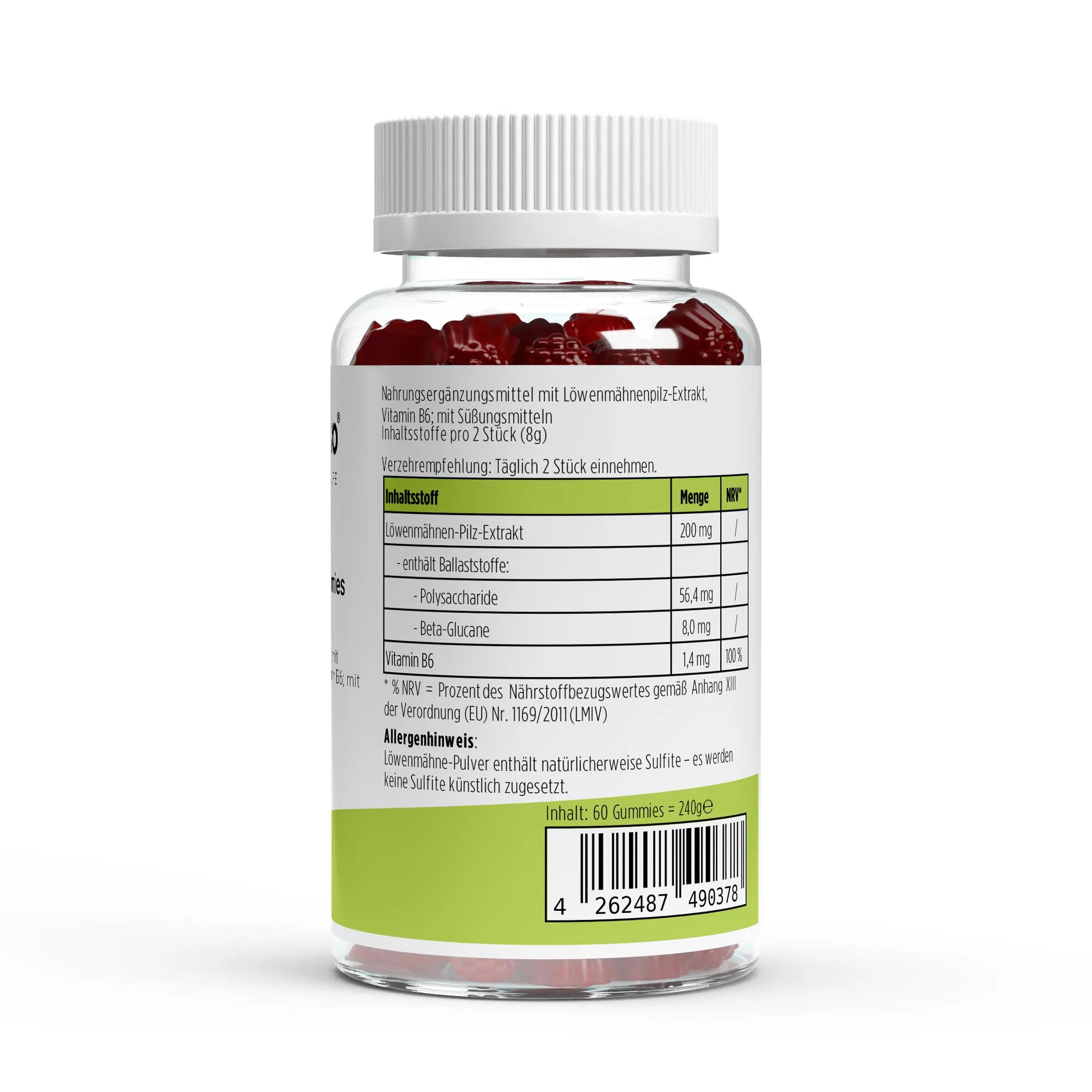 Löwenmähne + Vitamin B6 Gummies – 60 Stk.