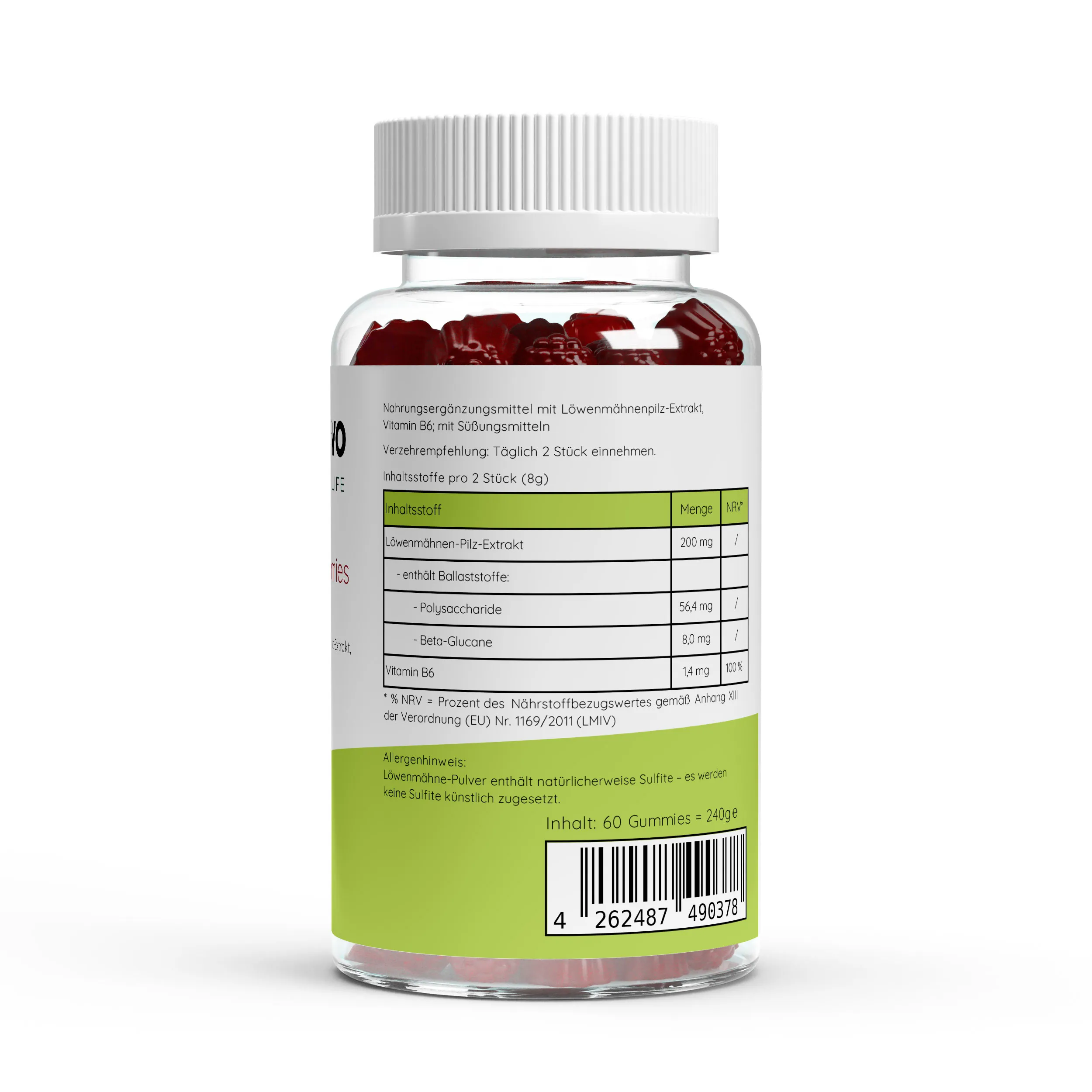 Löwenmähne + Vitamin B6 Gummies – 60 Stk.