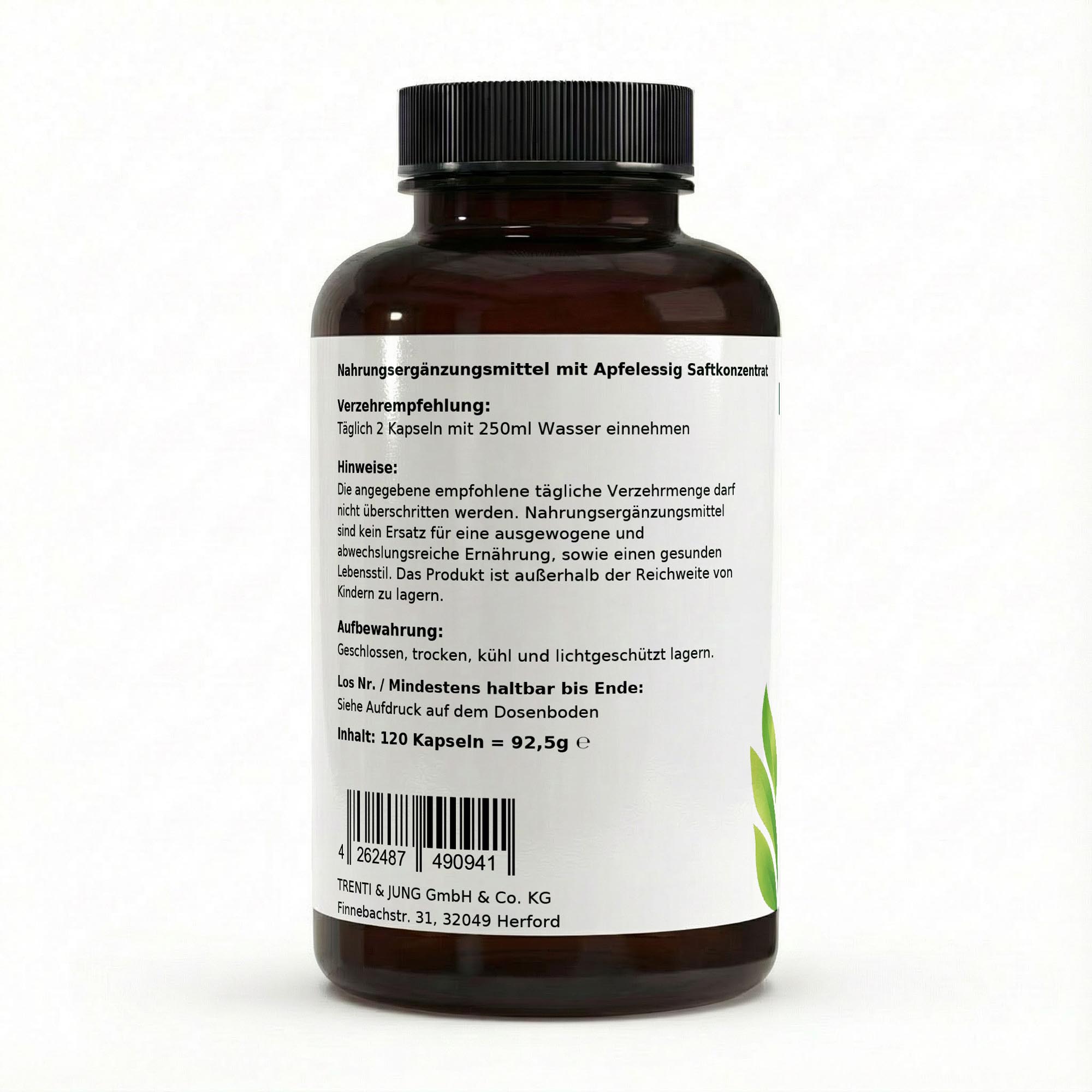 Apfelessig Extrakt Kapseln (600mg je Kapsel) - 120 vegane Kapseln